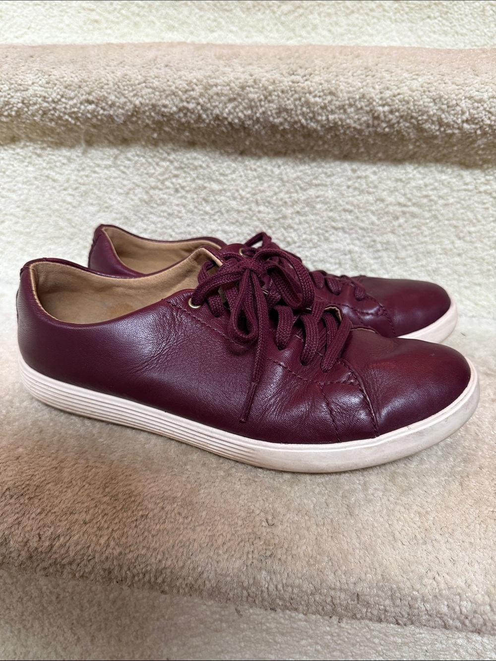 Women’s Burgundy Leather Lace-Up Sneakers - Cole Haan
